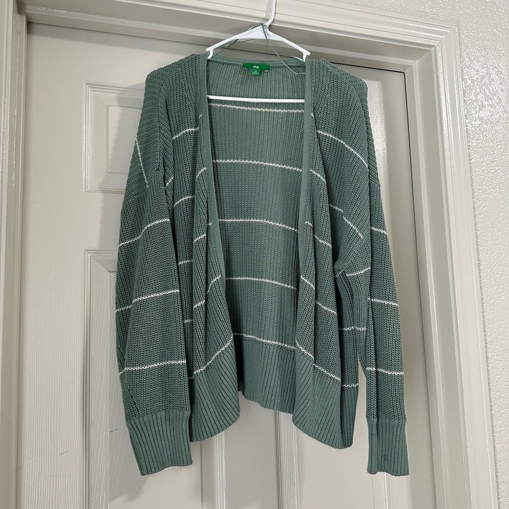 dip Women's Green and White Striped Cardigan